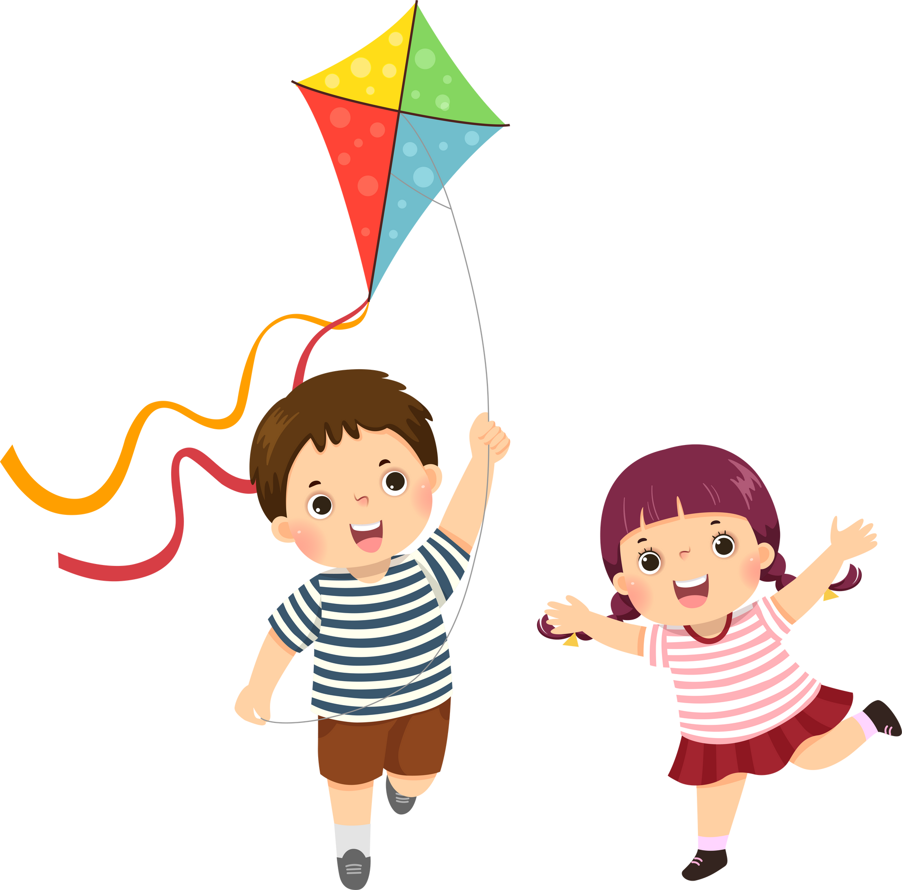 Cartoon children flying the kite