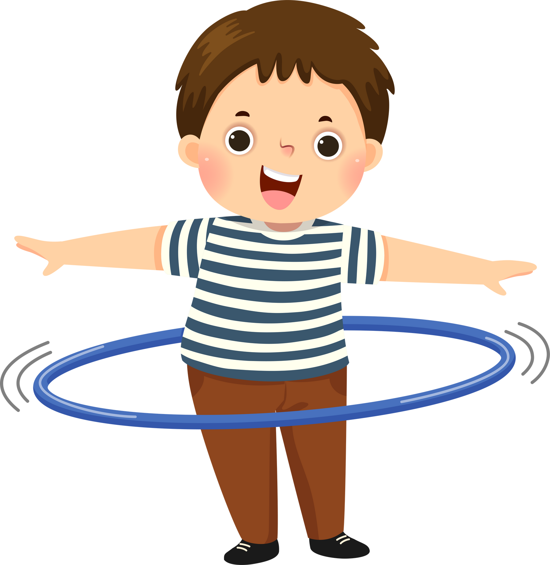 Cartoon kid boy playing hula hoop