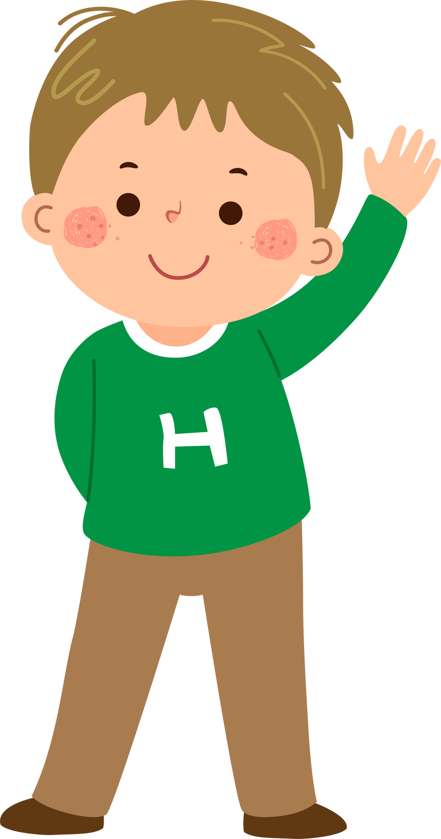 Cute Boy Standing and Raising Hand Illustration