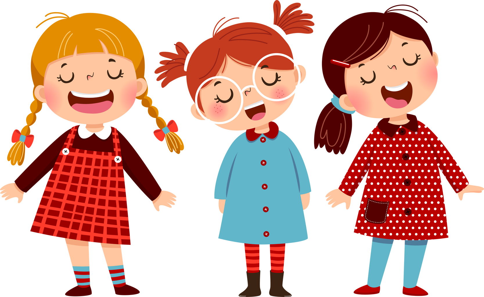 Cartoon Happy Three Little Girls Singing a Song